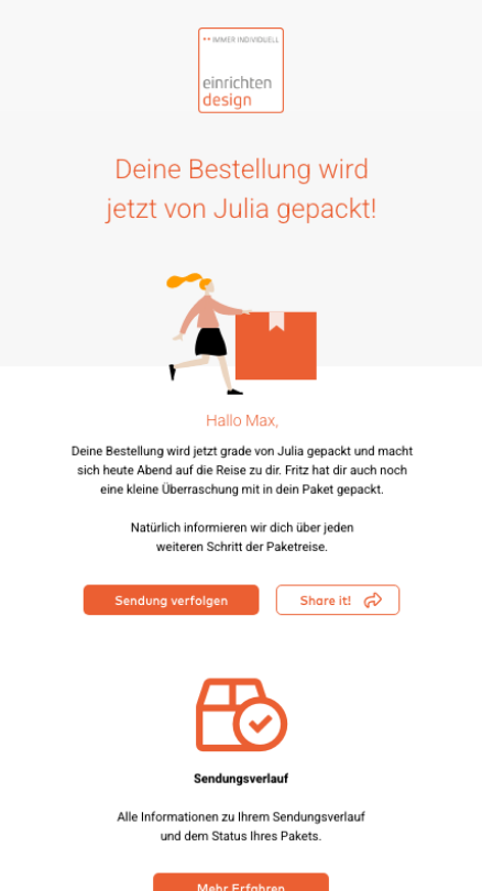 Einrichten Design Versandkommunikation auf dem Handy