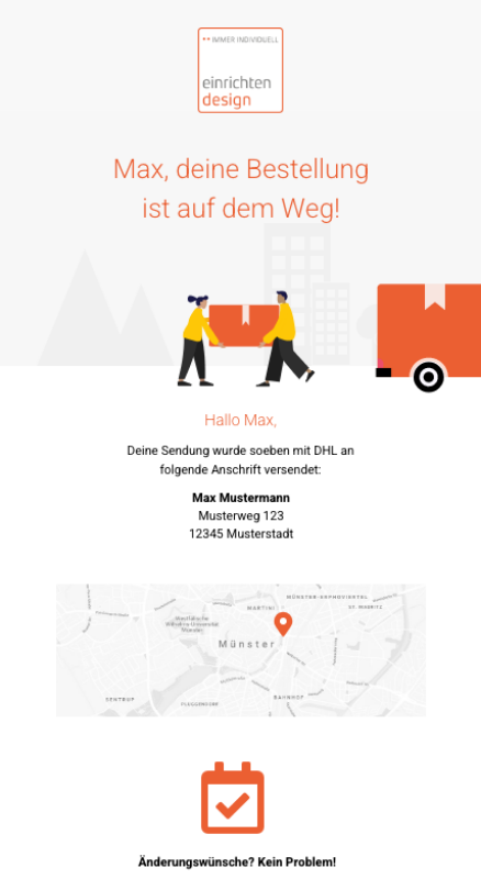 Einrichten Design Versandkommunikation