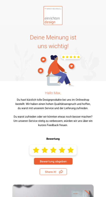 Einrichten Design Bewertungsanfrage