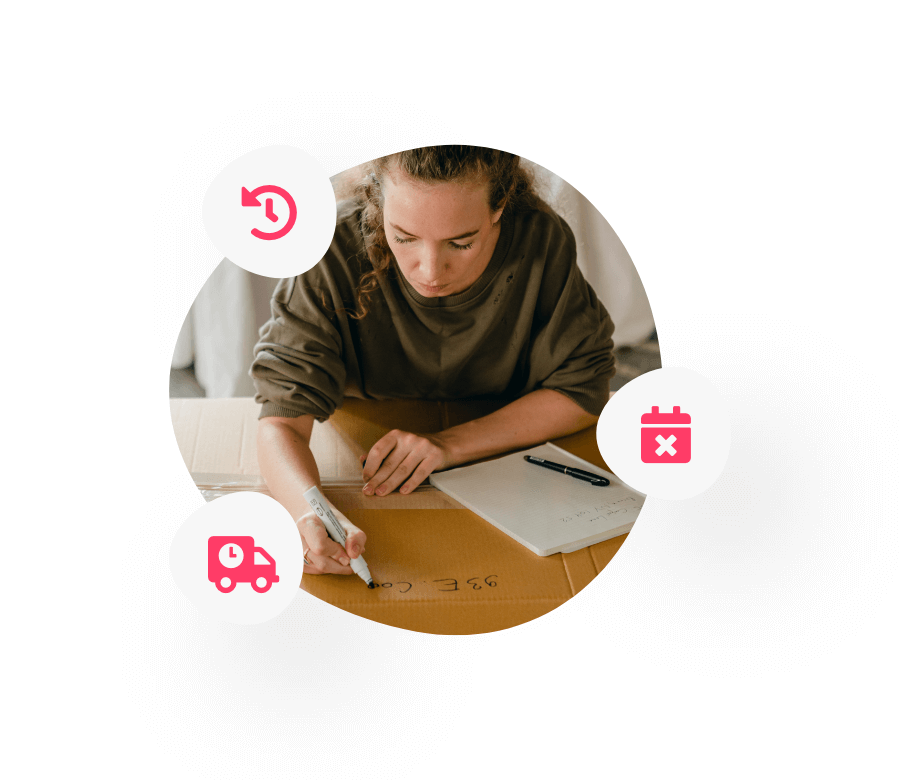 Frau beschriftet Retour in Bubble