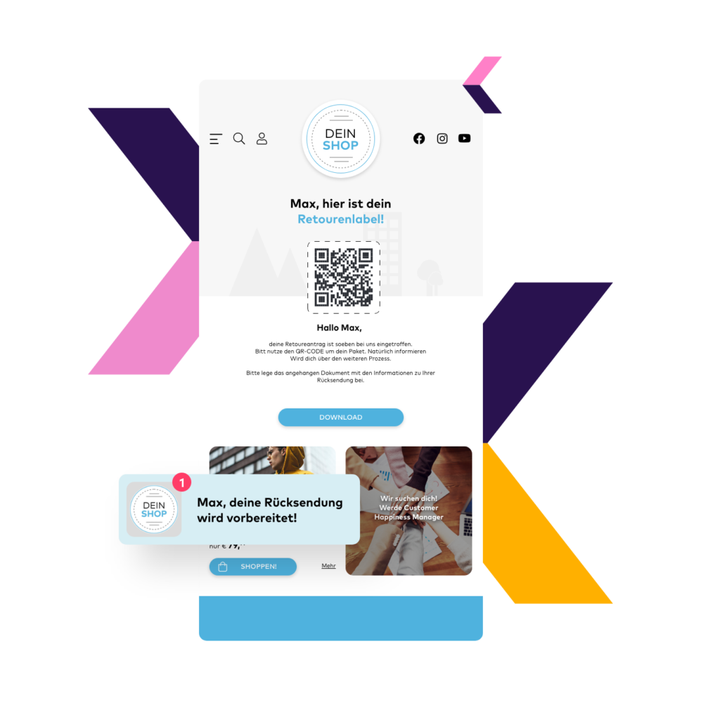 Kunden müssen keine Retourenlabels mehr drucken. Sie können ihre Retour einfach mit einem QR-Code aufgeben.
