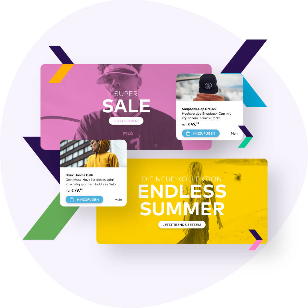 Banner, Werbeaktionen und ergänzende Produkte in deine Versandnachrichten